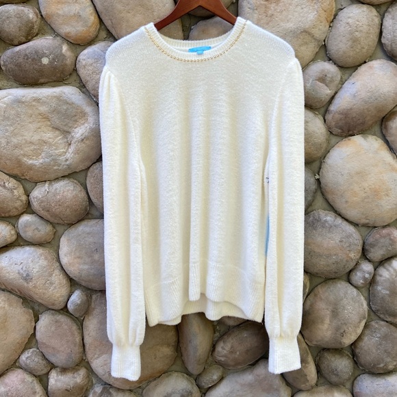 Draper James Sweaters - NWT Draper James RSVP  Solid Ivory w/ Rhinestone Collar SUPER-SOFT Sweater
